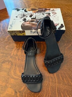 Cole Haan Black Open-Toe Ankle Strap Sandals with Woven Front